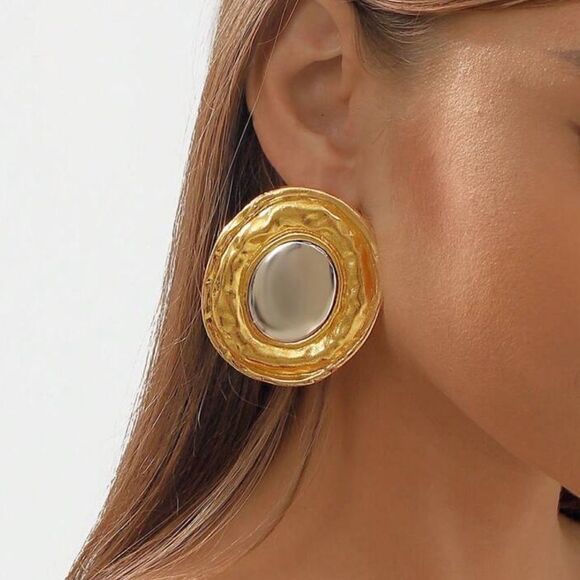 Anthropologie Jewelry - Geo stud earrings Gold Silver Statement Earrings Oval